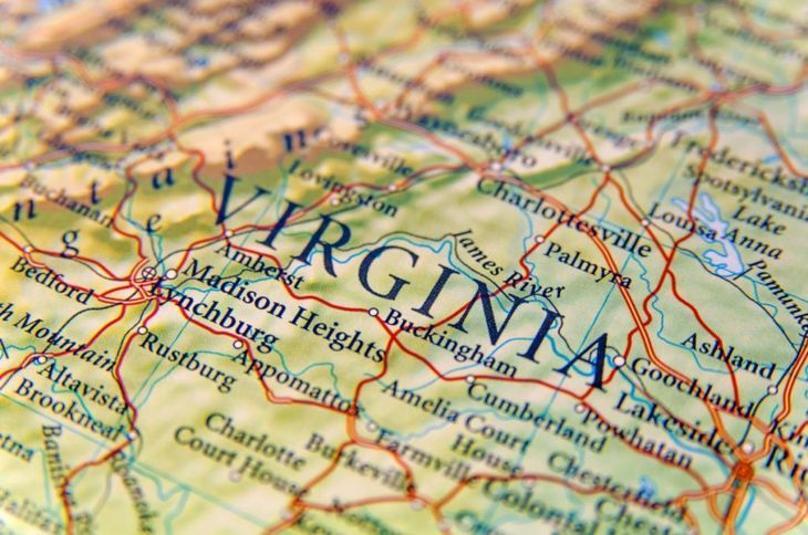 Географска карта на Вирджиния близо